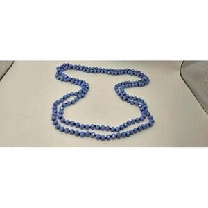 Vintage Hand Knotted Baby Blue Faceted Glass Beaded Necklace 28" Long